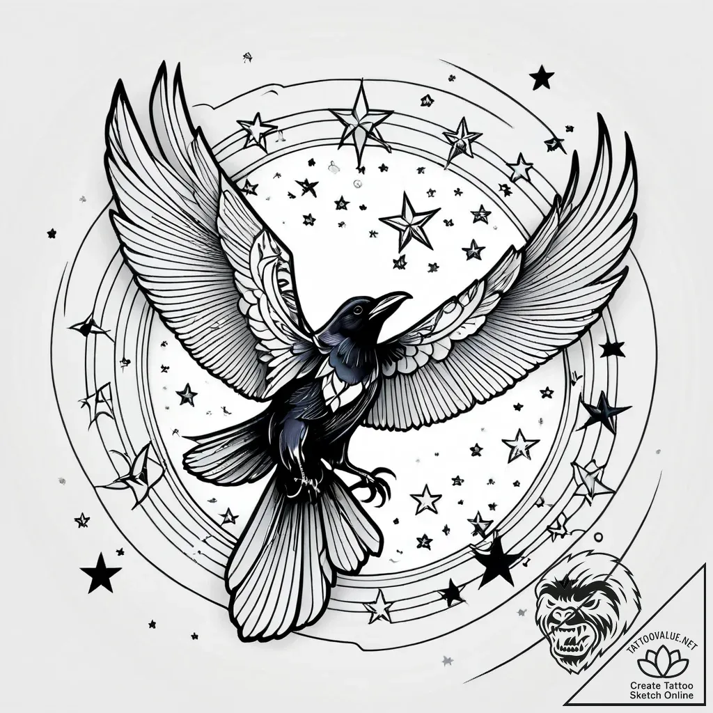Astral raven with starry wings, artistic tatt... - style Jagger Old - tattoo sketch (12.11.2025 07:52)