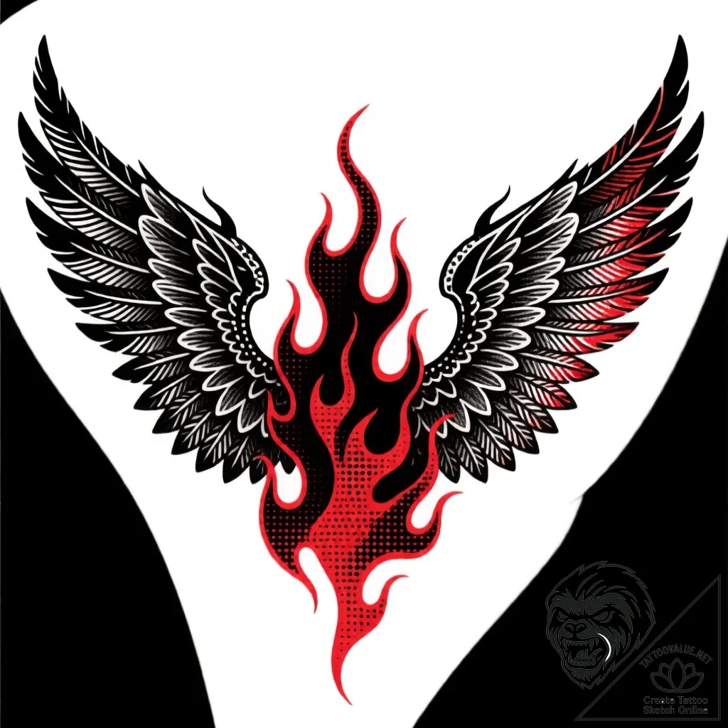 Black flames consuming wings, tattoo line art... - style Flux Inscriptions - tattoo sketch (12.11.2025 07:55)