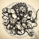 Heracles battling the nemean lion, ink illust… – style Jaeger Mini – tattoo sketch (12.11.2025 08:01)