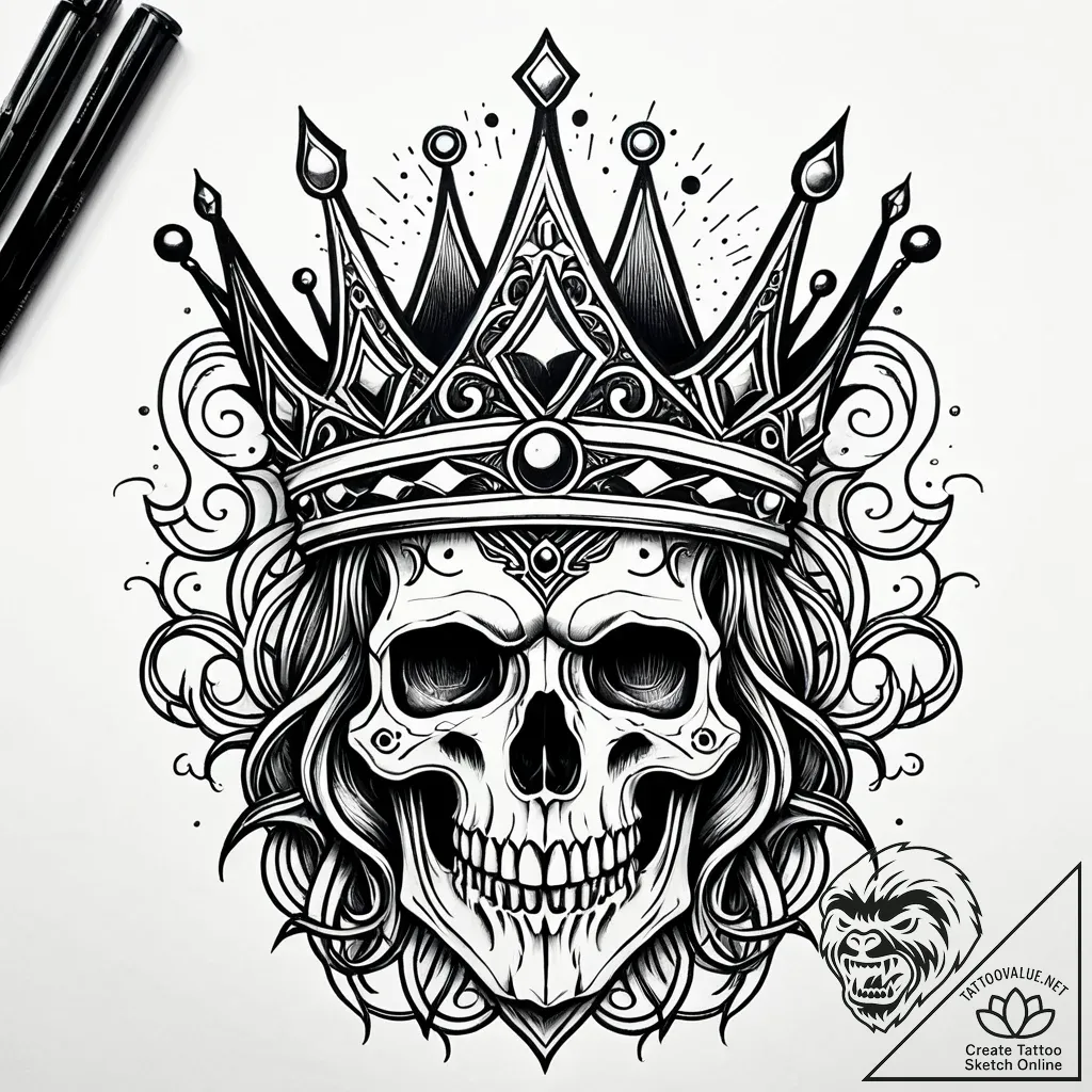 Moonlit crown upon bone throne, tattoo line a... - style Jaeger Simple - tattoo sketch (12.11.2025 08:10)
