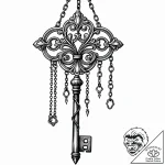 Key suspended from bone chain, ink illustrati… – style Jaeger Mini – tattoo sketch (12.11.2025 08:25)