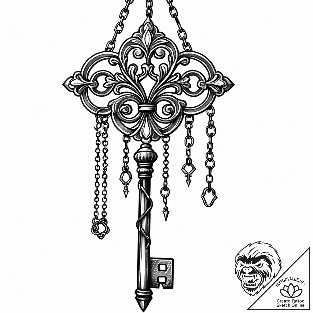 Key suspended from bone chain, ink illustrati... - style Jaeger Mini - tattoo sketch (12.11.2025 08:25)
