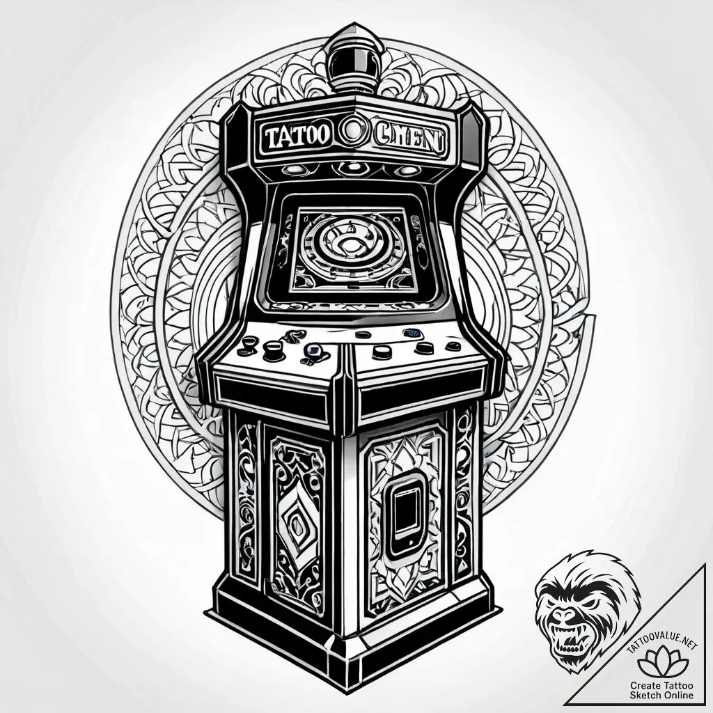 Abandoned arcade machine, its screen a portal... - style Jagger Old - tattoo sketch (12.11.2025 09:16)