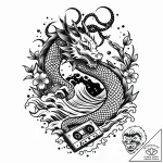 A retro cassette tape unspooling, concept art… – style Jaeger Mini – tattoo sketch (12.11.2025 09:25)