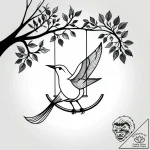 A whimsical bird on a swing in a tree, playfu… – style Jagger Old – tattoo sketch (12.11.2025 09:28)