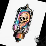 Vacuum tube glowing with a captured, tiny sou… – style Flux Inscriptions – tattoo sketch (12.11.2025 09:31)