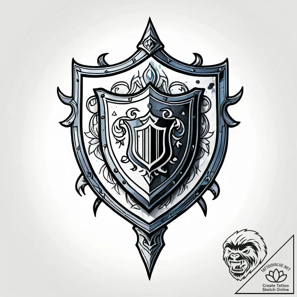 Tattoo sketch, medieval shield with intricate... - style Jagger Old - tattoo sketch (12.11.2025 09:40)