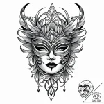 Etched mask beneath fractured sky, ink illust… – style Jaeger Mini – tattoo sketch (12.11.2025 09:49)