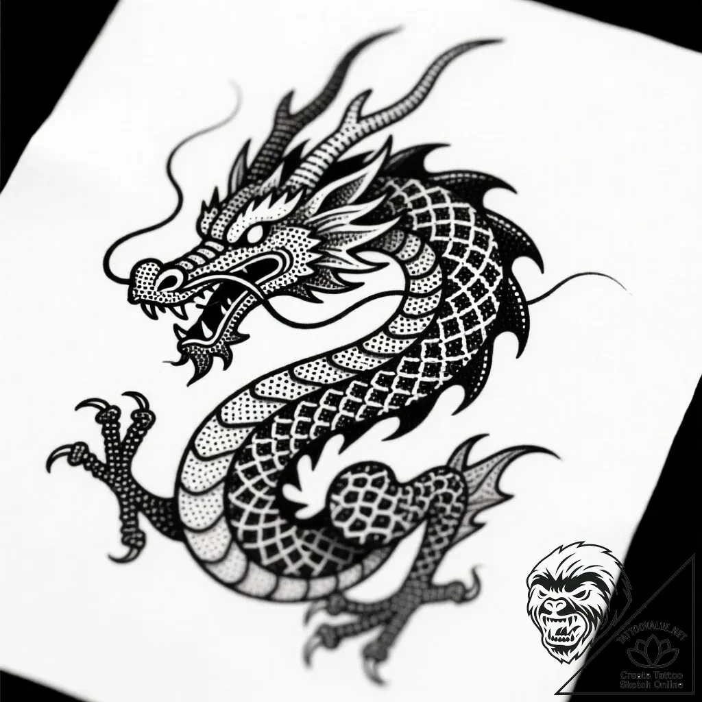 Fractal dragon, artistic tattoo sketch, dotwo... - style Flux Inscriptions - tattoo sketch (12.11.2025 09:55)