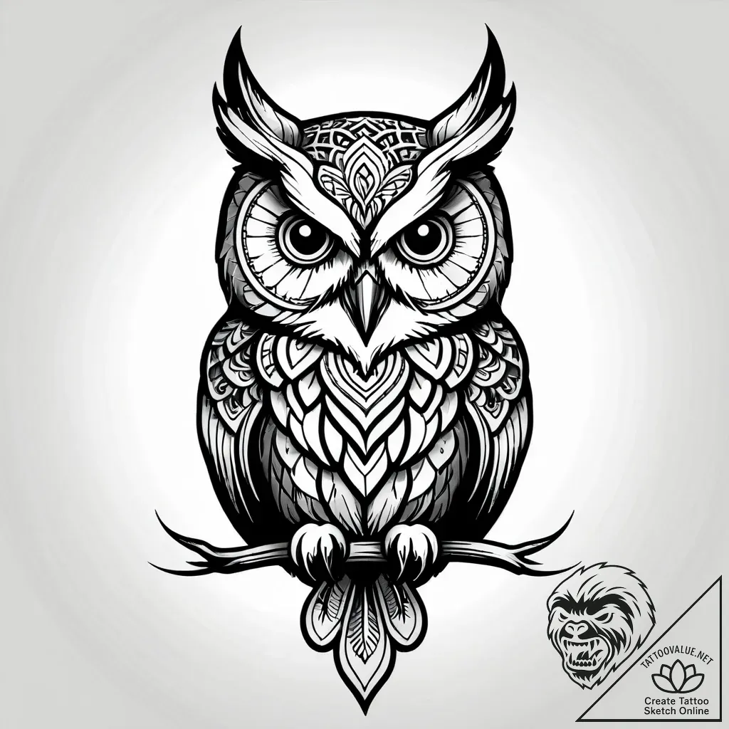 Owl gaze beneath burning sky, concept art for... - style Jagger Old - tattoo sketch (12.11.2025 10:15)