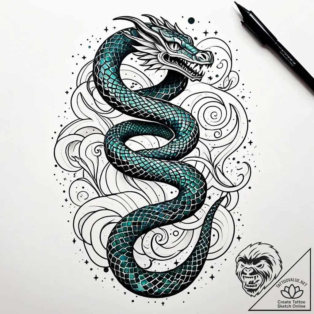 Astral serpent with starlight scales, ink ill... - style Jaeger Simple - tattoo sketch (12.11.2025 10:21)