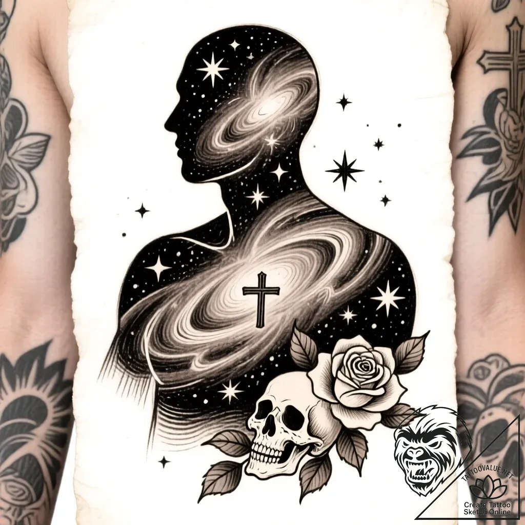 Tat tattoo sketch, cosmic tattoo with swirlin... - style Flux Inscriptions - tattoo sketch (12.11.2025 10:55)