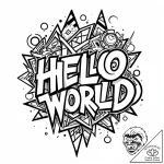 A “hello world” in code font, tattoo line art… – style Jaeger Mini – tattoo sketch (12.11.2025 11:00)