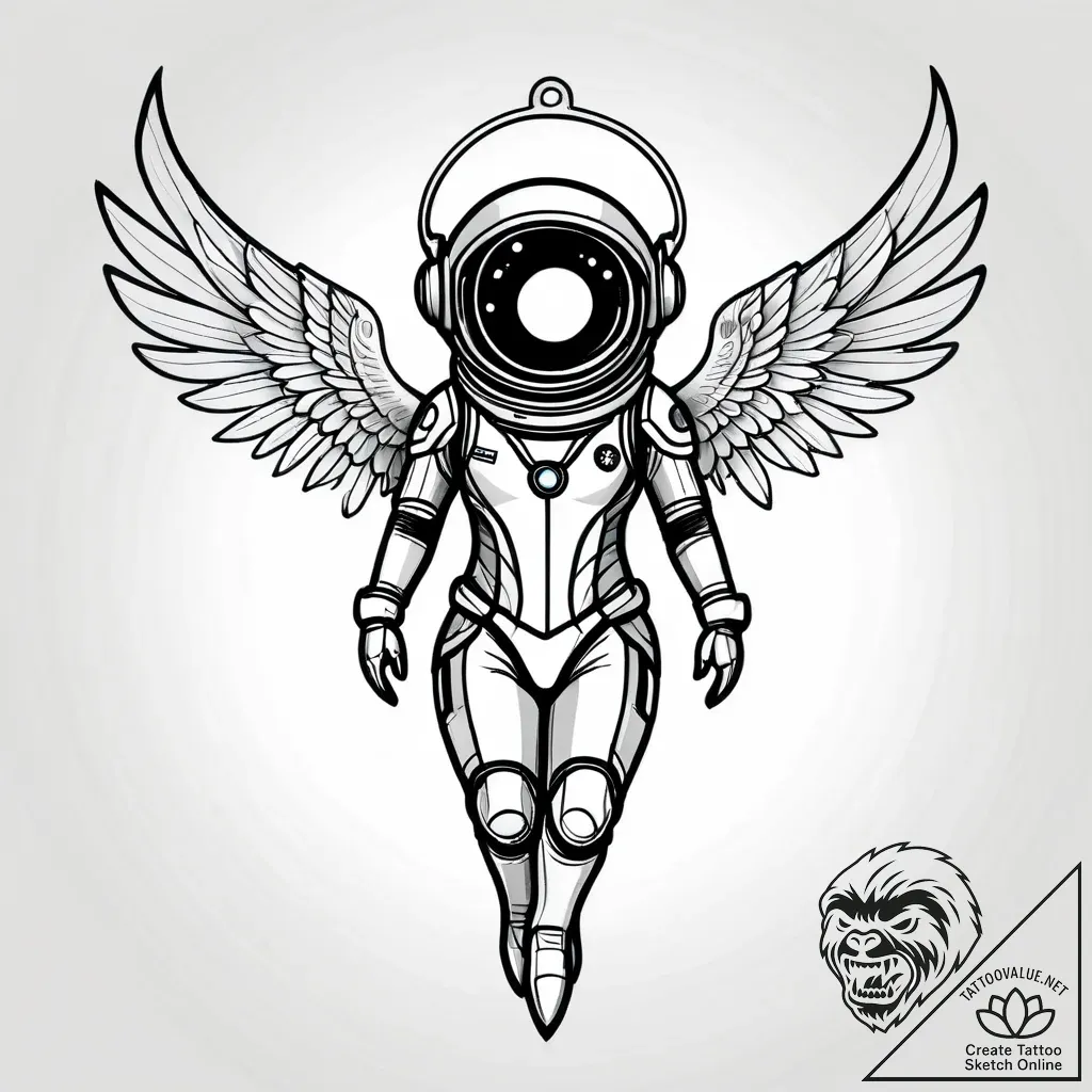 Astronaut with wings made of wires, tattoo sk... - style Jagger Old - tattoo sketch (12.11.2025 11:03)