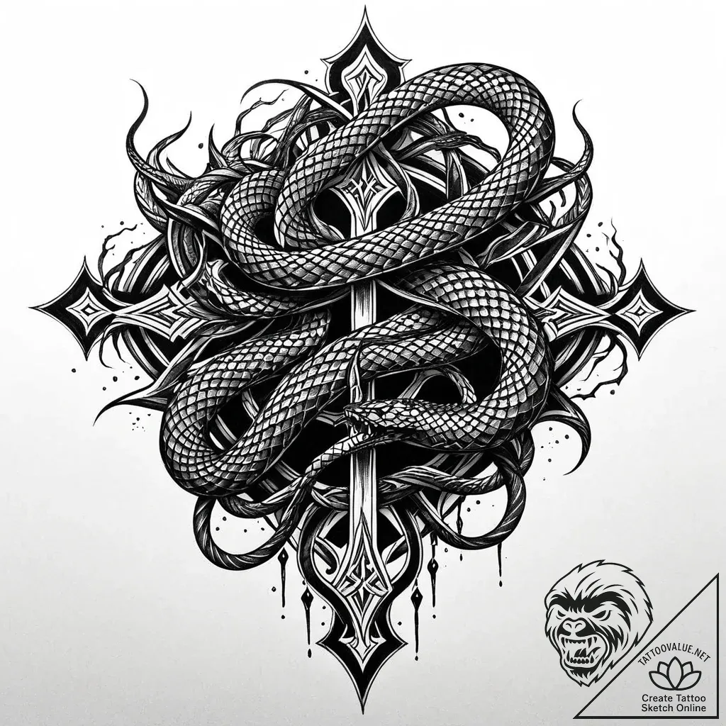 Nether serpent beneath crimson sky, tattoo li... - style Jaeger Mini - tattoo sketch (12.11.2025 11:13)