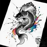 Koi serpent through shattered mirror, tattoo… – style Flux Inscriptions – tattoo sketch (12.11.2025 11:19)