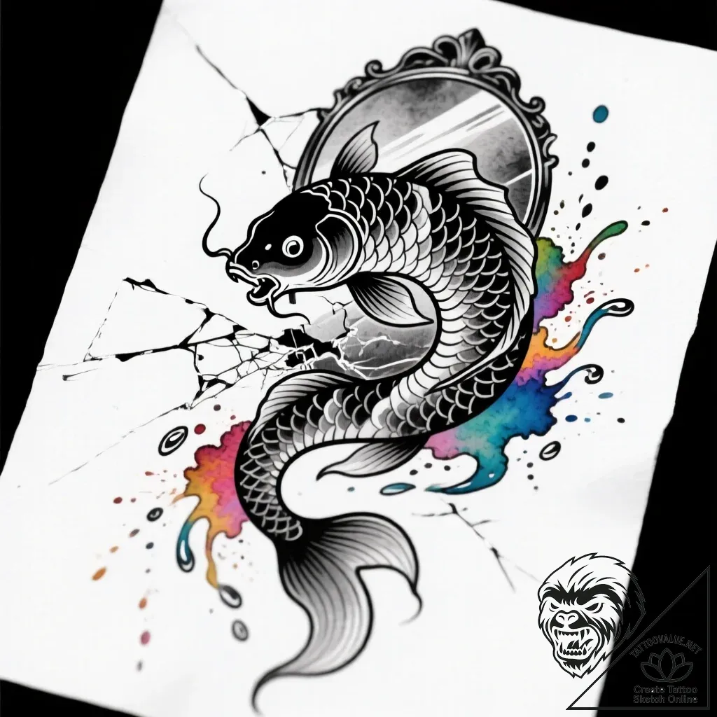 Koi serpent through shattered mirror, tattoo... - style Flux Inscriptions - tattoo sketch (12.11.2025 11:19)
