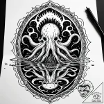 Eldritch horror visible only in the reflectio… – style Jaeger Simple – tattoo sketch (12.11.2025 11:21)