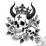 Horned skull of a demon, with a crown of blac… – style Flux Inscriptions – tattoo sketch (12.11.2025 11:43)