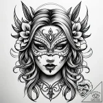 Mask with hollow gaze, tattoo flash sheet des… – style Jaeger Simple – tattoo sketch (12.11.2025 11:46)