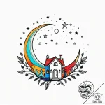 Tiny house perched on the edge of a crescent… – style Jagger Old – tattoo sketch (12.11.2025 11:52)