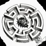 Labyrinth with a minotaur’s shadow at its cen… – style Flux Inscriptions – tattoo sketch (12.11.2025 11:55)