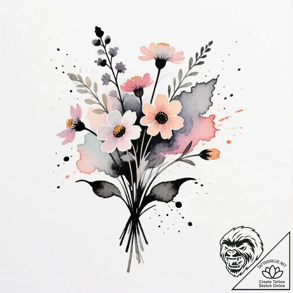 Tat tattoo sketch, wildflower bouquet painted... - style Flux Inscriptions - tattoo sketch (12.11.2025 12:07)