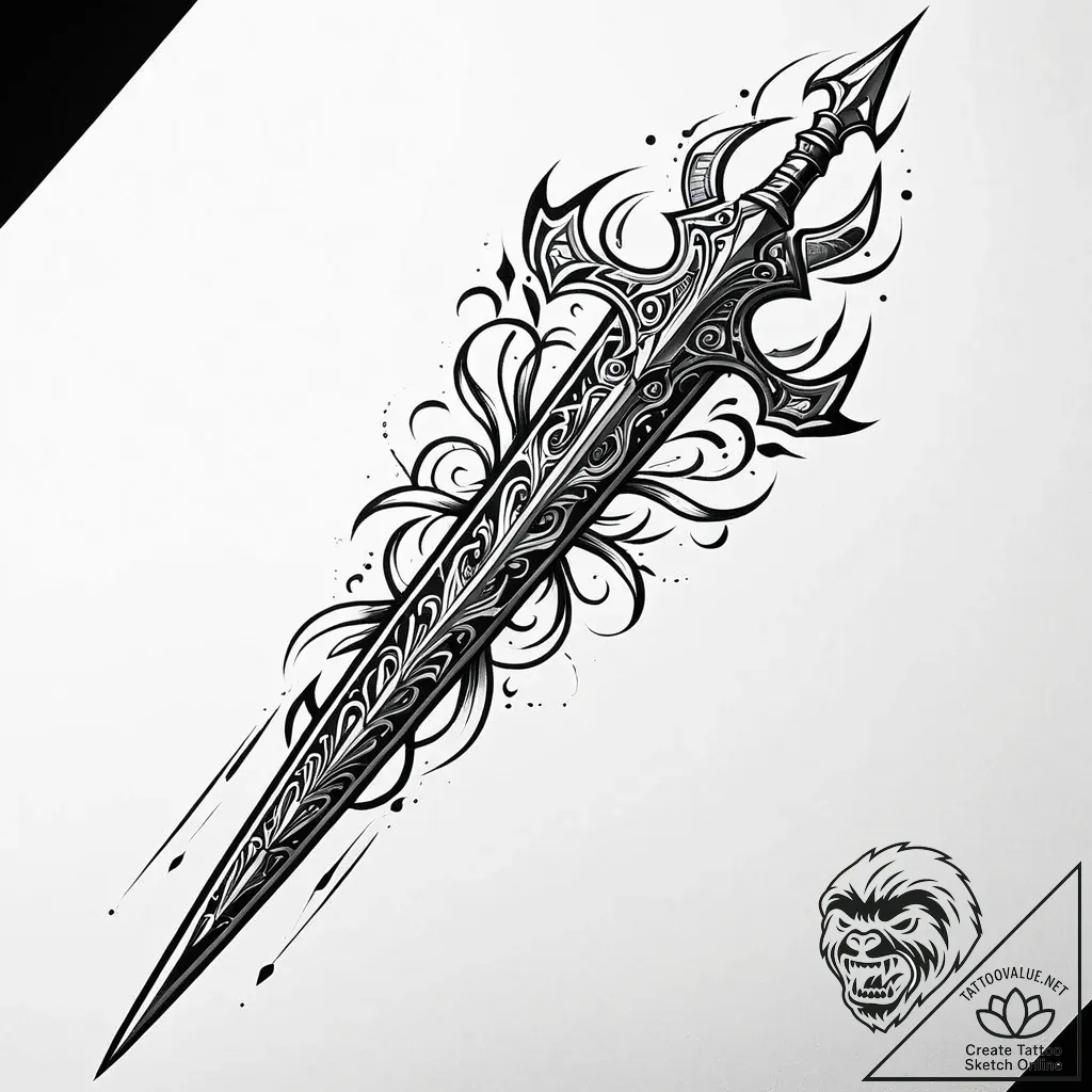 Ashen spear with glowing tip, tattoo drawing... - style Jaeger Mini - tattoo sketch (12.11.2025 12:13)