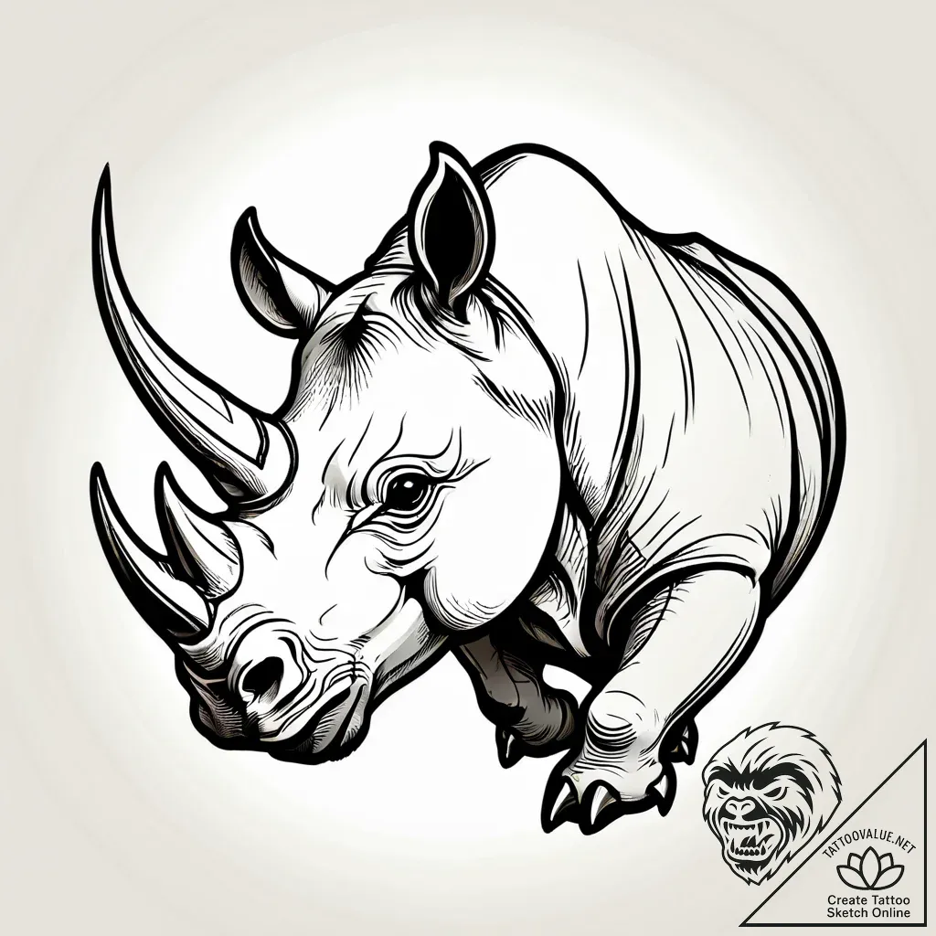 Rhinoceros, ink illustration for tattoo, on a... - style Jagger Old - tattoo sketch (12.11.2025 12:16)
