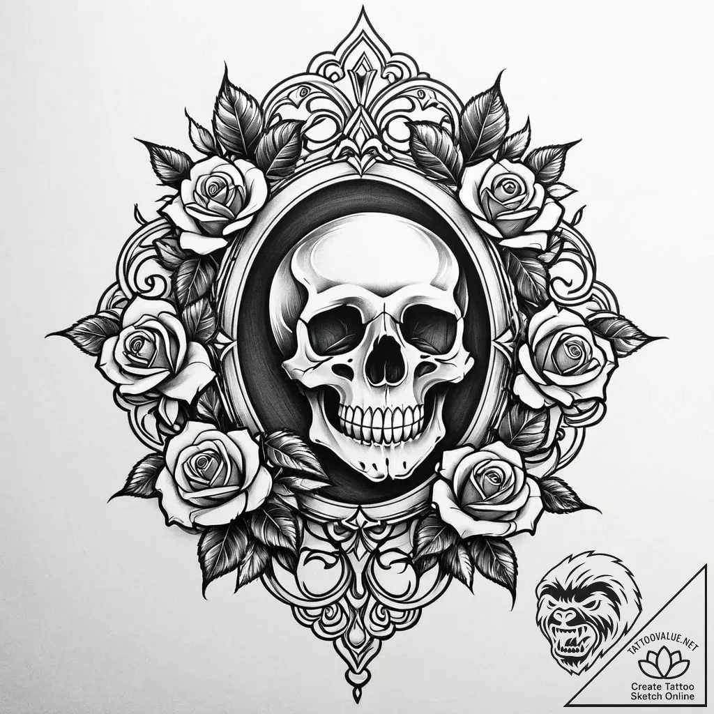 Picture frame, empty, ornate, tattoo drawing... - style Jaeger Mini - tattoo sketch (12.11.2025 12:25)