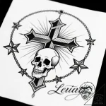 Necklace of stars draped across collarbones,… – style Flux Inscriptions – tattoo sketch (12.11.2025 12:43)