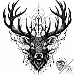 Abyssal stag with spectral antlers, tattoo li… – style Jaeger Mini – tattoo sketch (12.11.2025 12:48)
