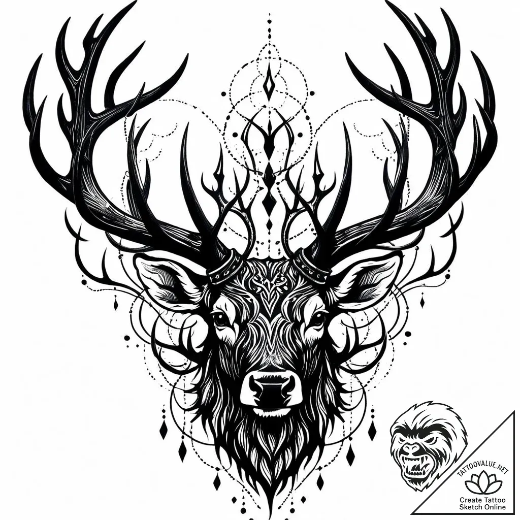 Abyssal stag with spectral antlers, tattoo li... - style Jaeger Mini - tattoo sketch (12.11.2025 12:48)