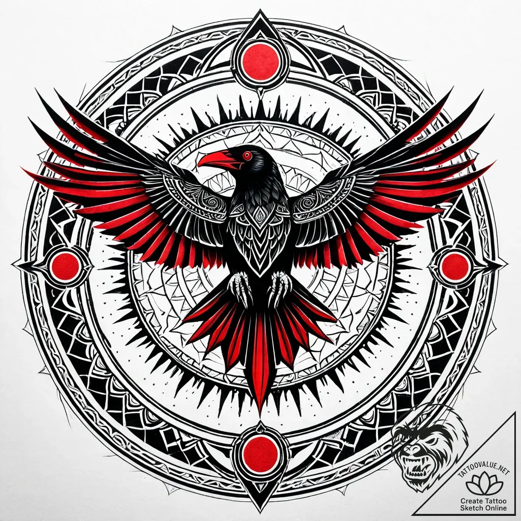 Iron raven beneath crimson sun, concept art f... - style Jaeger Simple - tattoo sketch (12.11.2025 13:46)