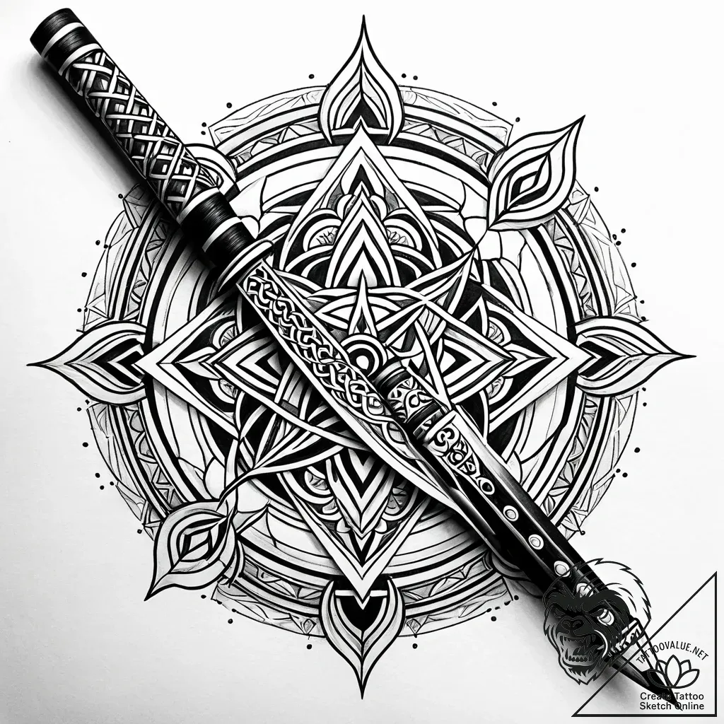 Katana cutting through spectral mist, artisti... - style Jaeger Simple - tattoo sketch (12.11.2025 13:58)