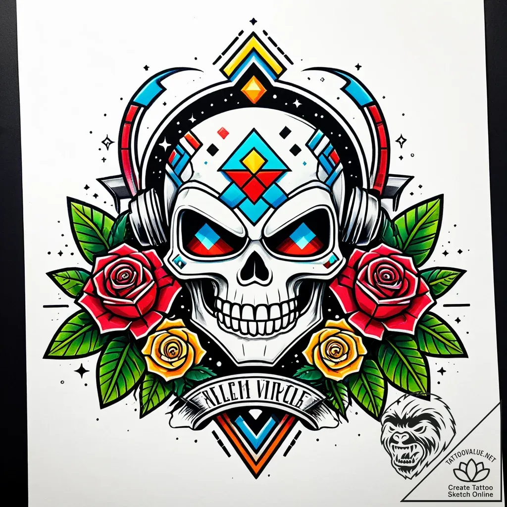 Space invader alien, pixelated, artistic tatt... - style Jaeger Simple - tattoo sketch (12.11.2025 14:10)