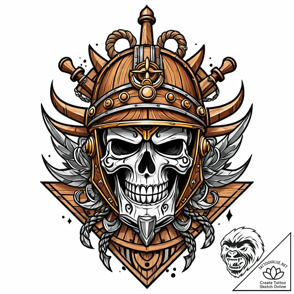 Helm of a ship, large and wooden, tattoo sket... - style Jaeger Mini - tattoo sketch (12.11.2025 14:13)