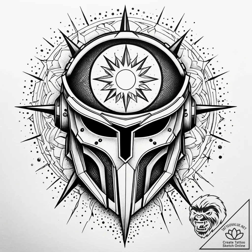 Eclipse helm fractured in mist, tattoo sketch... - style Jaeger Simple - tattoo sketch (12.11.2025 14:22)