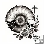 Ammonite fossil, tattoo drawing outline, mini… – style Flux Inscriptions – tattoo sketch (12.11.2025 14:55)