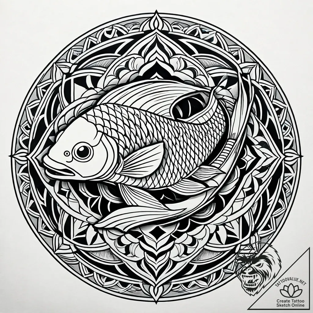 Koi fish leaping through ice, artistic tattoo... - style Jaeger Simple - tattoo sketch (12.11.2025 15:10)