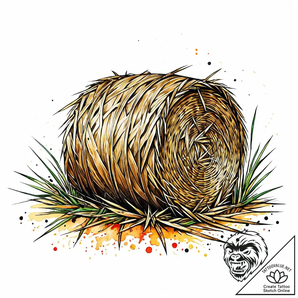 A detailed bale of hay, rustic,, ink illustra... - style Jaeger Mini - tattoo sketch (12.11.2025 15:37)