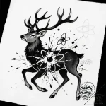 Atomic stag disintegrating, ink illustration… – style Flux Inscriptions – tattoo sketch (12.11.2025 15:43)