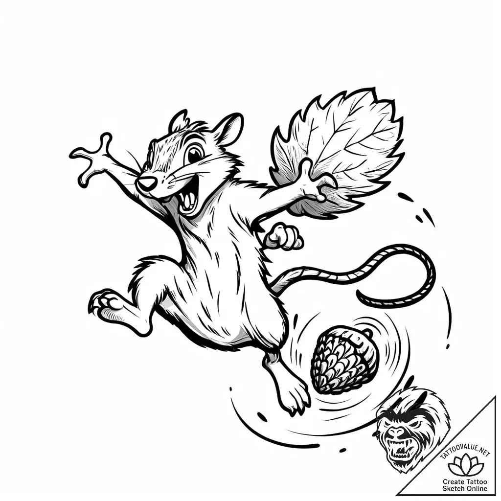 Eskizto, tattoo sketch, scrat in mid-air jump... - style Jaeger Mini - tattoo sketch (12.11.2025 16:01)