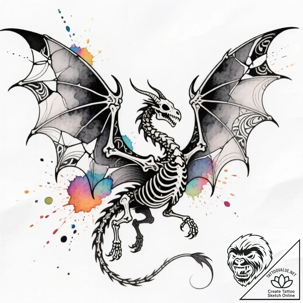 Fractured wings of bone dragon, tattoo drawin... - style Flux Inscriptions - tattoo sketch (12.11.2025 16:07)