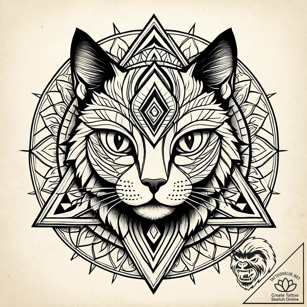 Ancient cat with third eye, ink illustration... - style Jaeger Simple - tattoo sketch (12.11.2025 16:10)