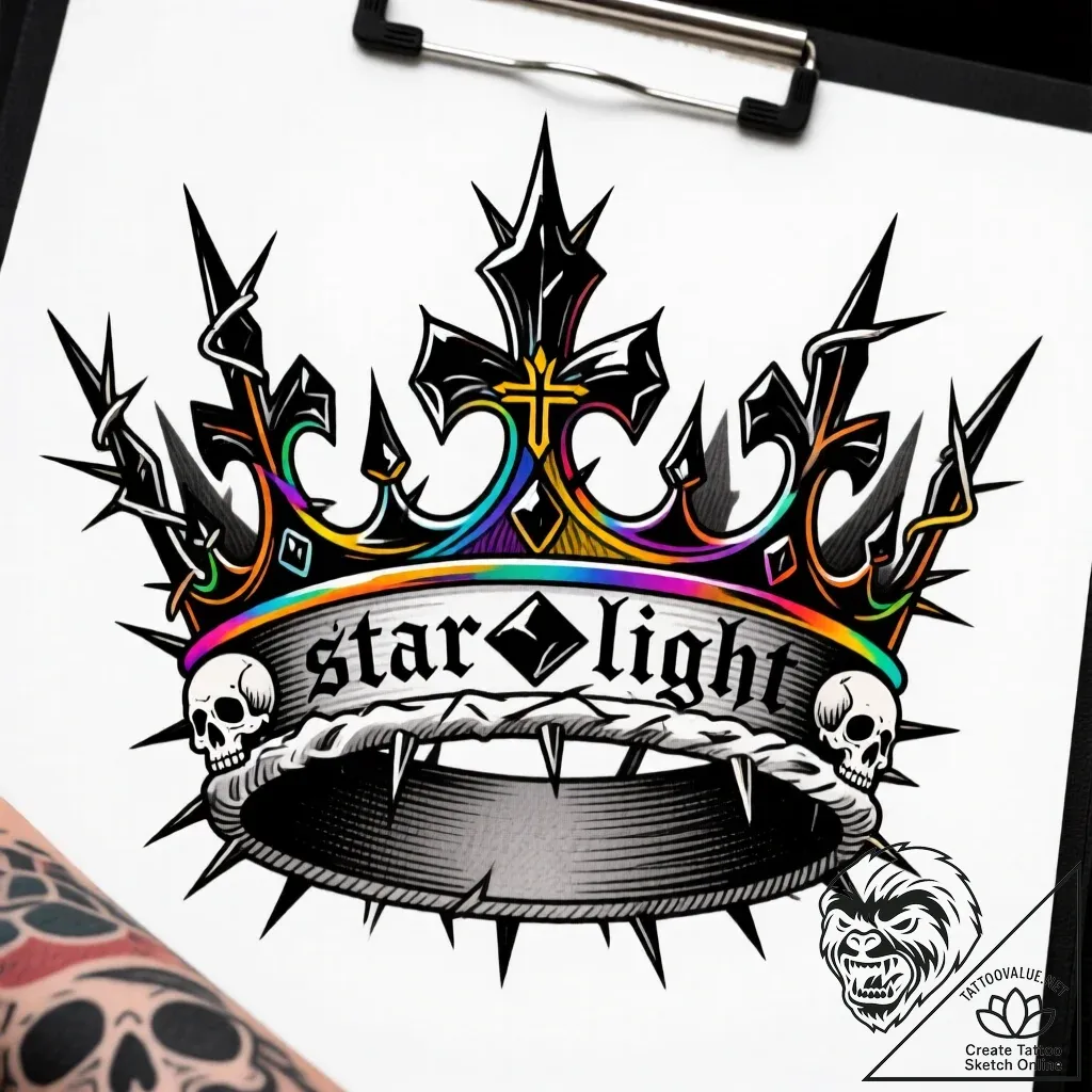 Jagged crown devouring starlight, ink illustr... - style Flux Inscriptions - tattoo sketch (12.11.2025 16:31)