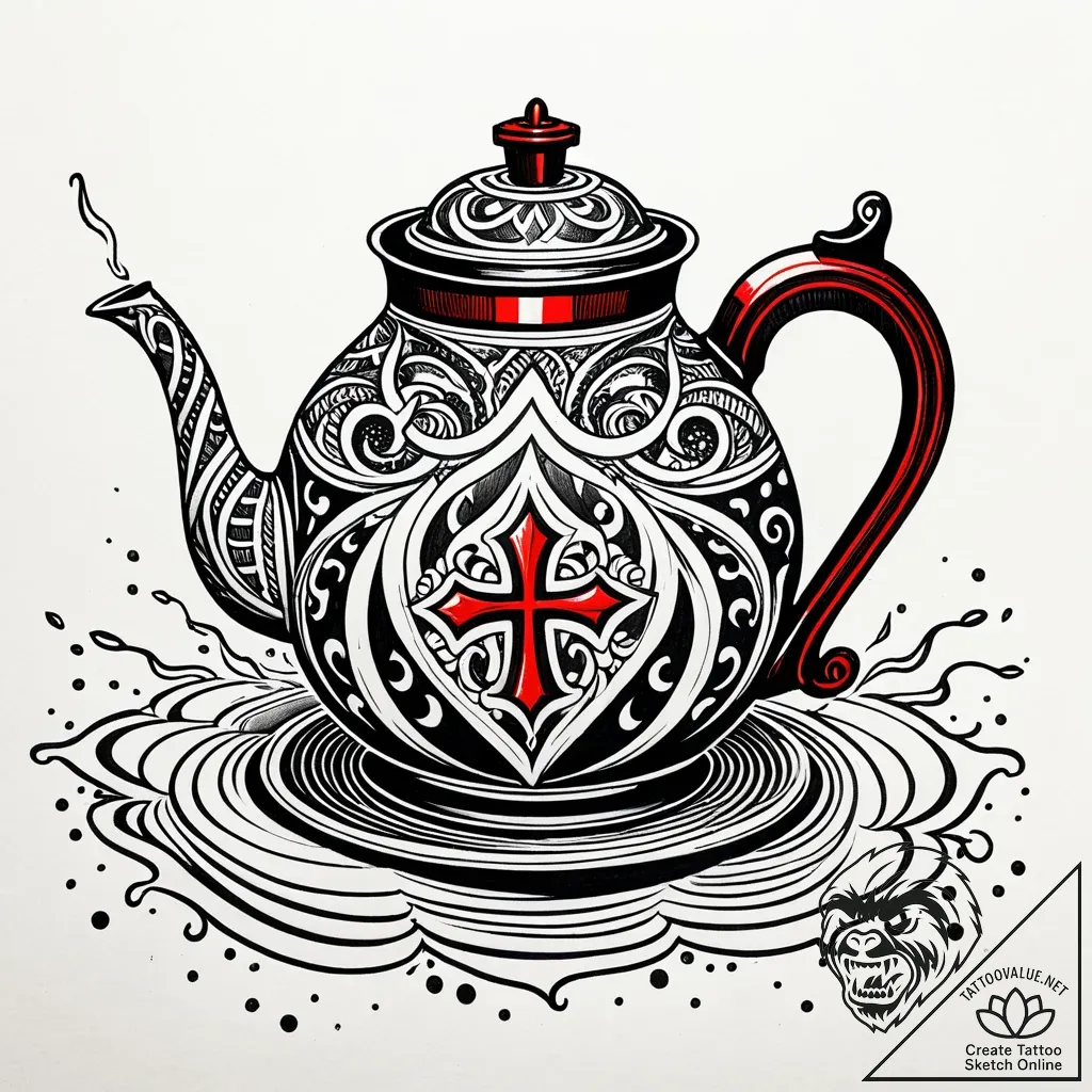 Kettle tipped with shadow liquid, artistic ta... - style Jaeger Simple - tattoo sketch (12.11.2025 16:58)