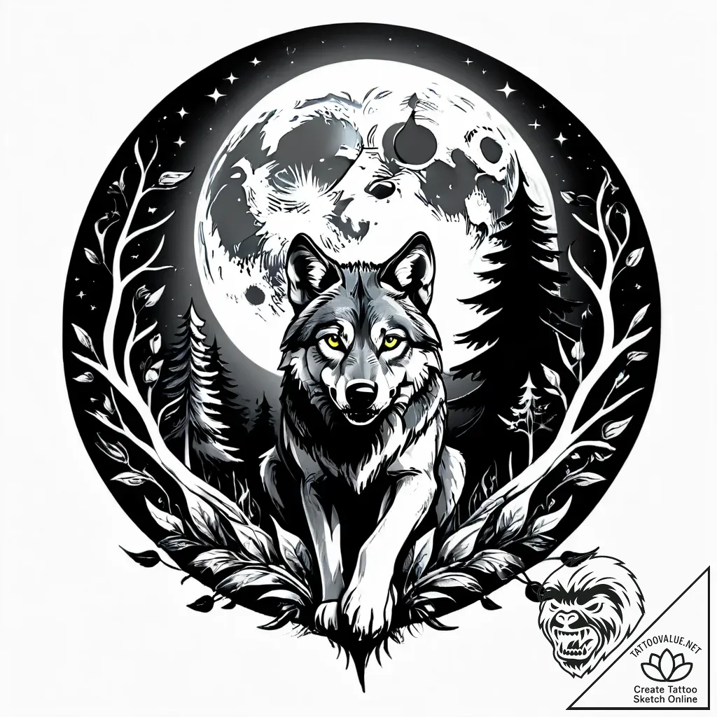 оскал волка и луна - style Jagger Old - tattoo sketch (12.11.2025 17:03)