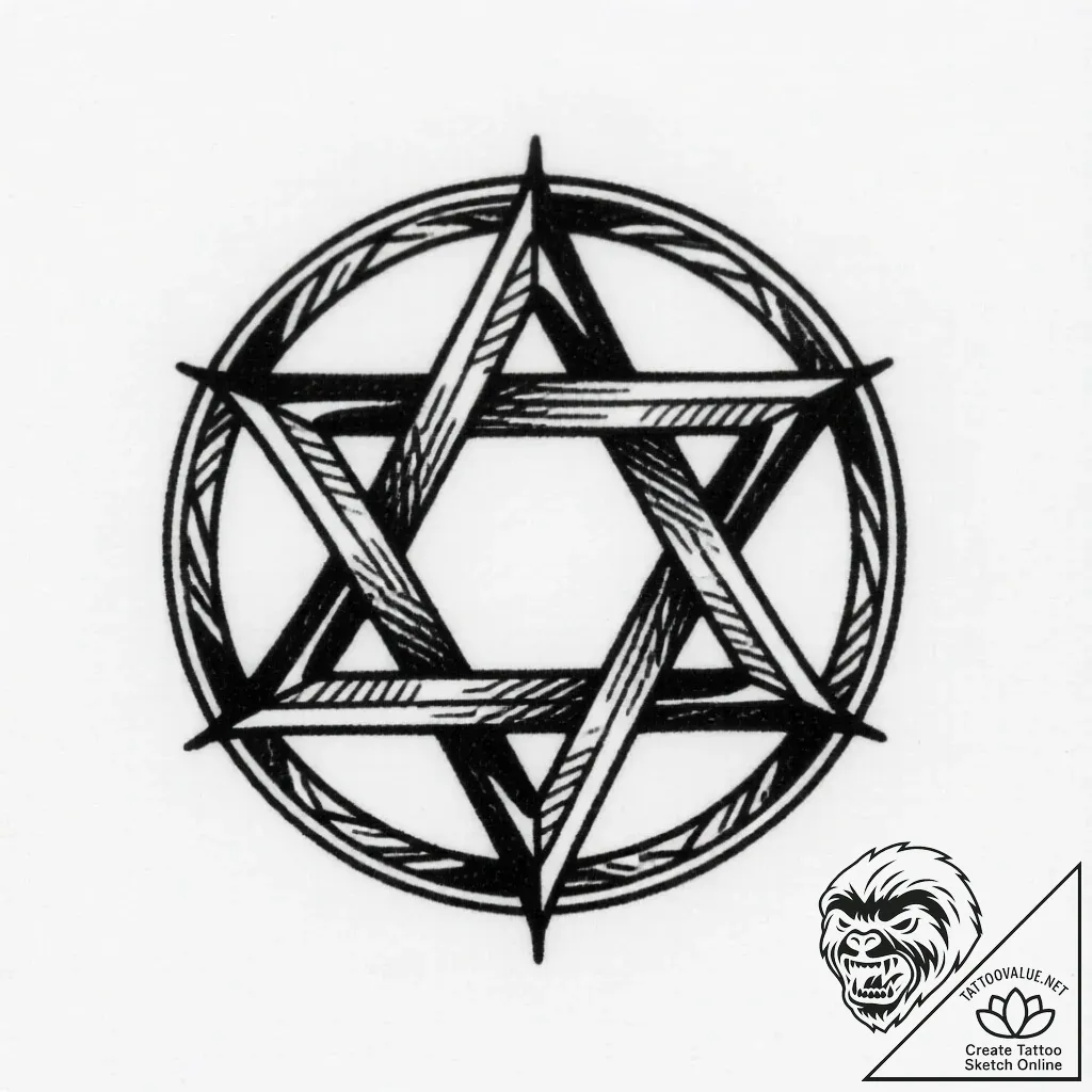 Pentagram, tattoo drawing outline, old school... - style Flux Inscriptions - tattoo sketch (12.11.2025 17:07)