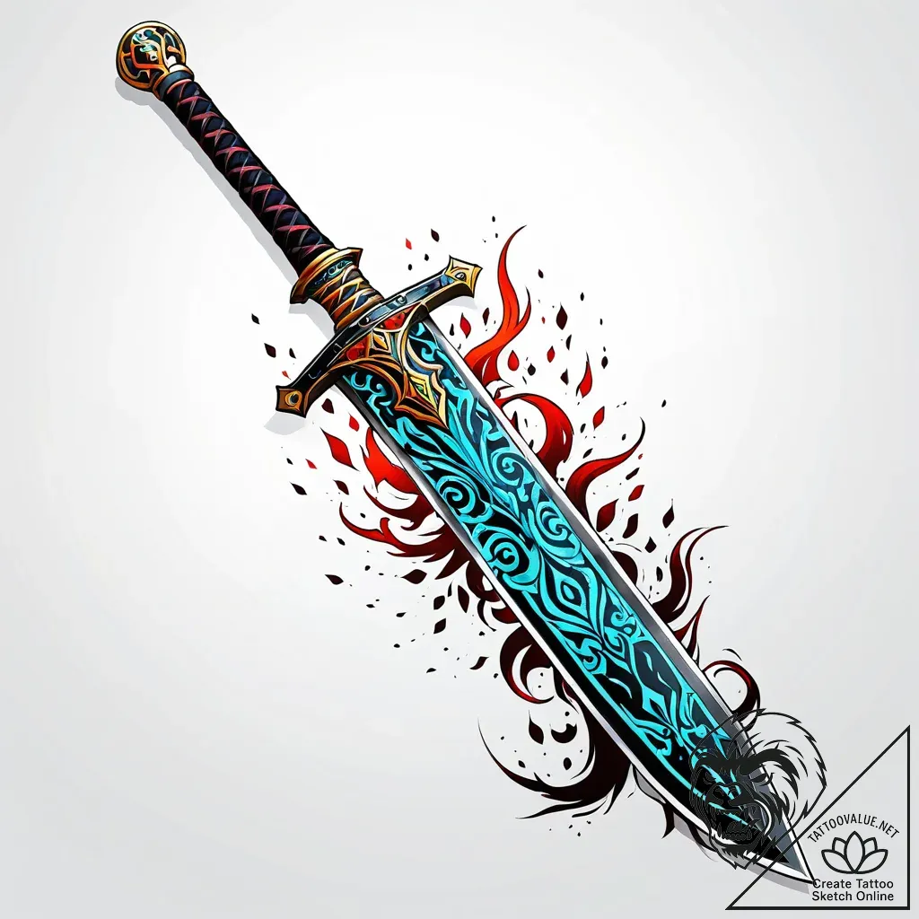 A nichirin sword from demon slayer - style Jaeger Simple - tattoo sketch (12.11.2025 17:21)
